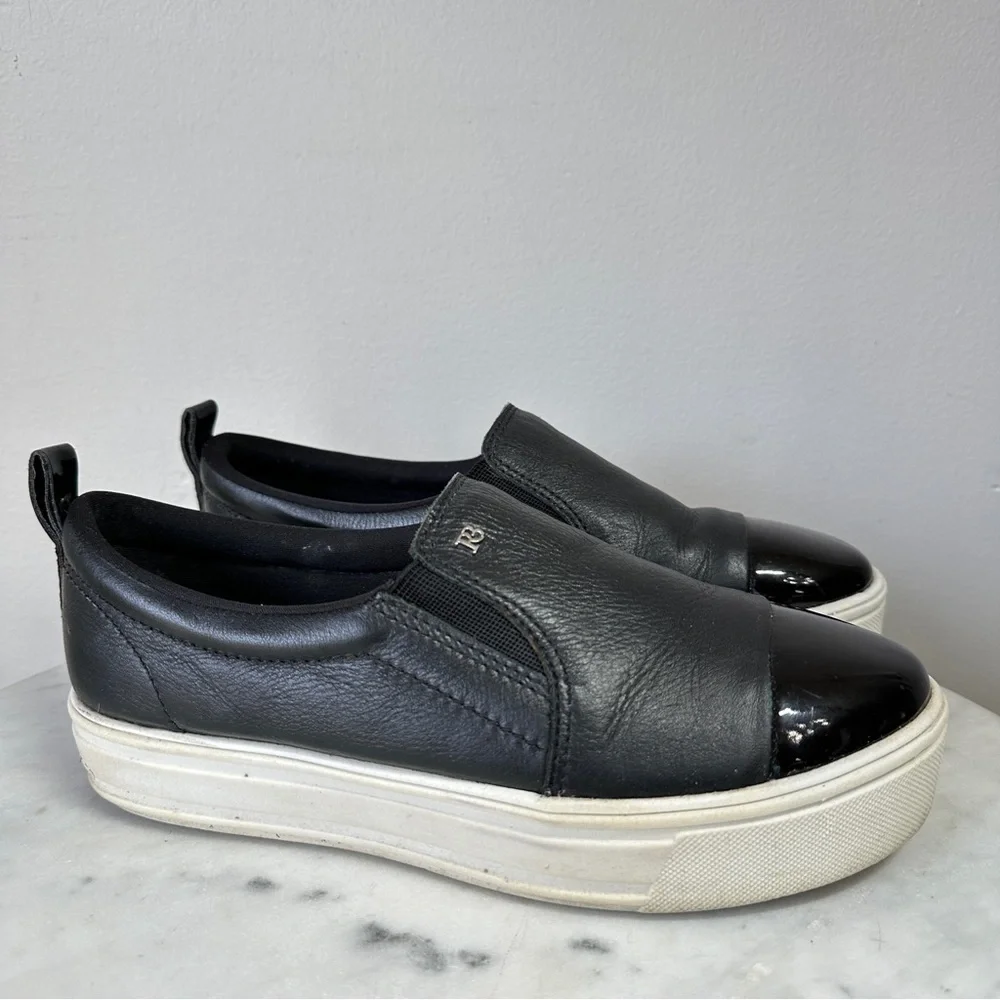 Anthropologie Raphaella Booz Black Soft Leather Platform Slip On Sneaker size 7